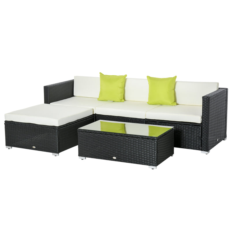 4-Seater Garden Rattan Furniture Outdoor Sectional Rattan Sofa Set Coffee Table Combo Patio Furniture Metal Frame w/ Cushion Pillows Black