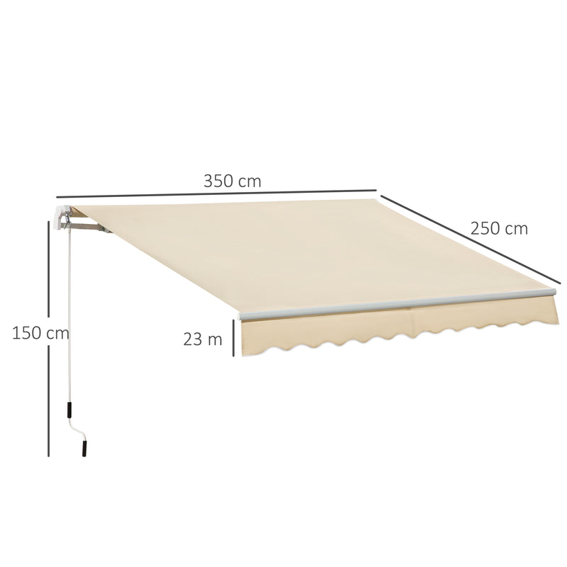 3.5M x 2.5M Manual Awning Canopy Retractable Sun Shade Shelter Winding Handle for Garden Patio Beige