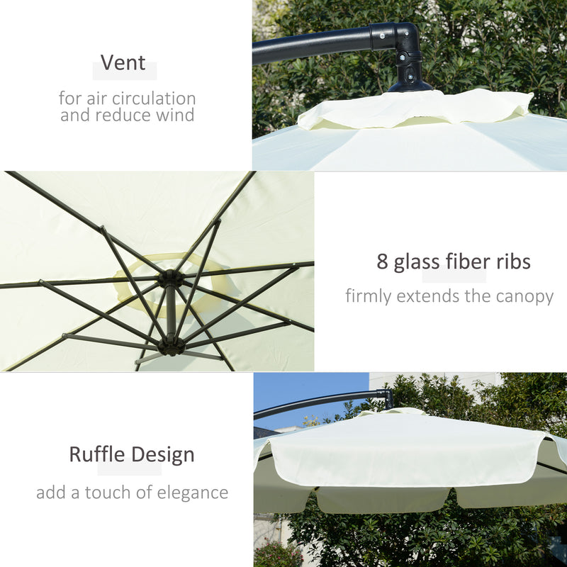 2.7m Banana Parasol Cantilever Umbrella with Crank Handle and Cross Base for Outdoor, Hanging Sun Shade, Cream White