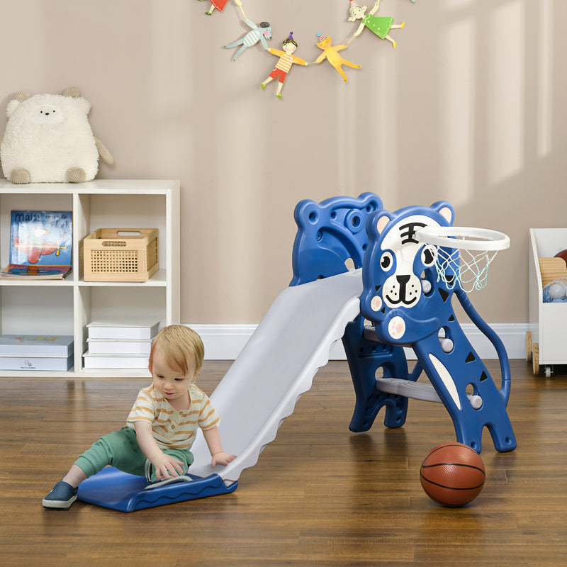 2 in 1 Baby Slide for Indoor Use with Basketball Hoop, Basketball, for Ages 18-36 Months - Blue