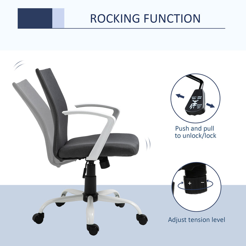 Swivel Chair Linen Computer Desk Chair Home Study Task Chair with Wheels, Arm, Adjustable Height, Dark Grey