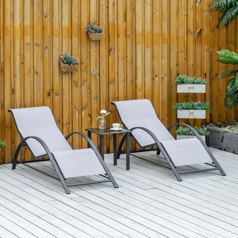 3 Pieces Lounge Chair Set Garden Outdoor Recliner Sunbathing Chair with Table, Light Grey