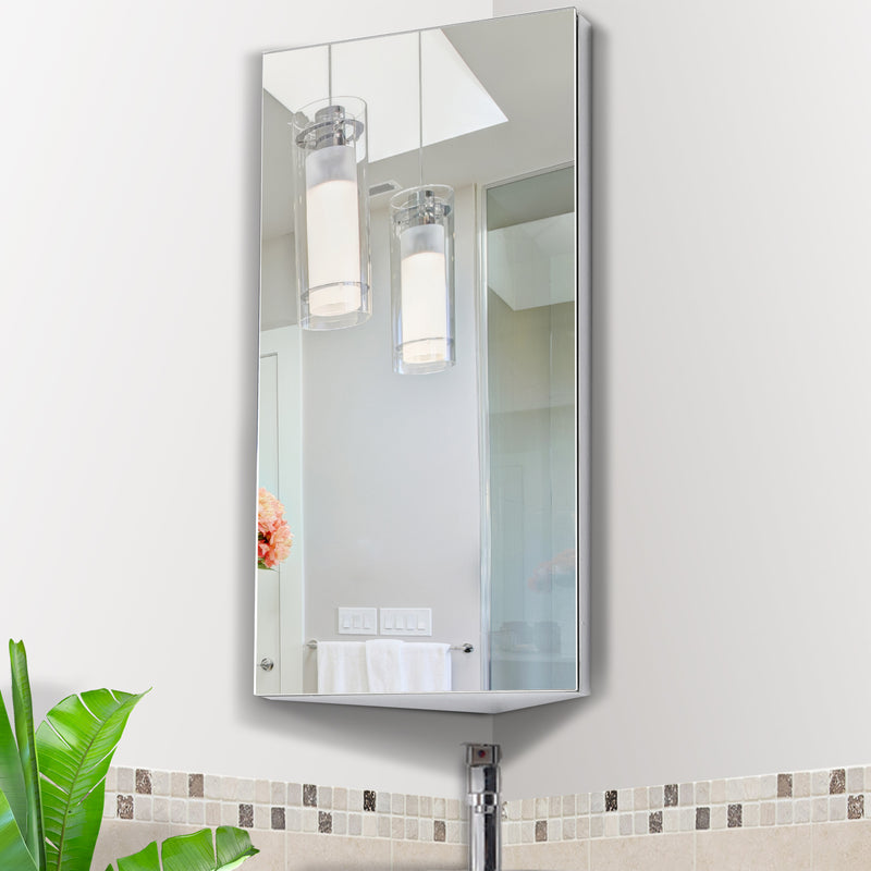 Mirror Cabinet for Bathroom Mirror Cupboard Corner Stainless Steel Wall mounted Single Door 300mm (W)