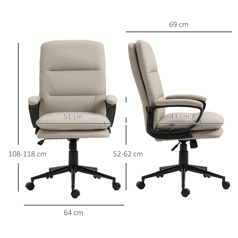 High Back Office Chair, PU Leather Desk Chair with Double-tier Padding, Arm, Swivel Wheels, Adjustable Height, Light Grey