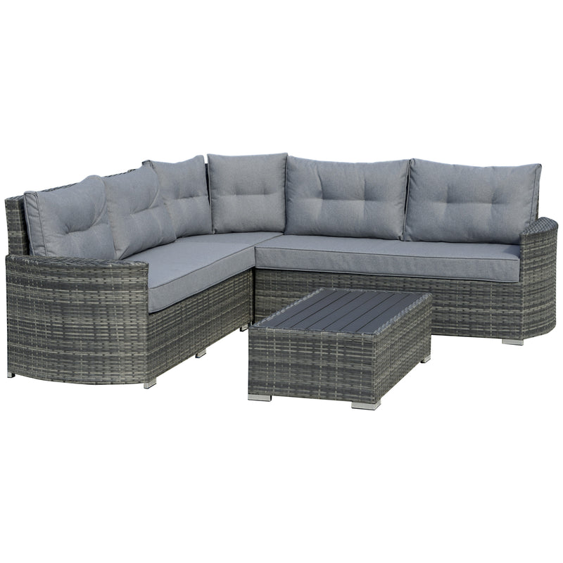 5-Seater Outdoor PE Rattan Sofa Set, Patio Wicker Sectional Conversation Aluminium Frame Corner Sofa Set w/ Padded Cushion, Mixed Grey