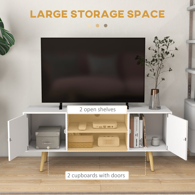 TV Unit Cabinet for TVs up to 55 Inches, TV Stand with Storage Shelves and Wood Legs for Living Room, White