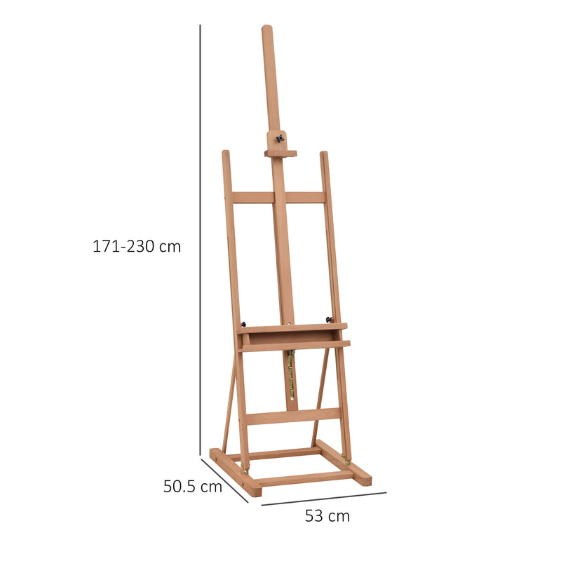 H-Frame Wooden Studio Easel Height Adjustable with Canvas Holder and Pencil Case for Display, Exhibition, Drawing, Painting