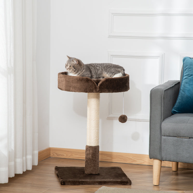 Small Cat Tree for Indoor Cats with Sisal Scratching Post Kitten Bed Cushion Ball Toy, Brown, 45x45x70 cm