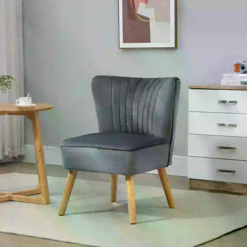 Velvet Accent Chair Occasional Tub Seat Padding Curved Back with Wood Frame Legs Home Furniture Grey