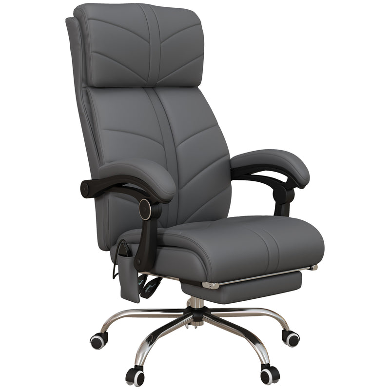 Vibration Massage Office Chair with Heat, PU Leather Computer Chair with Footrest, Armrest, Reclining Back, Grey