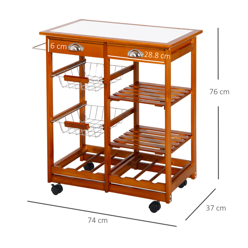 Homcom Wooden Kitchen Trolley Cart Drawers, 3 Shelves