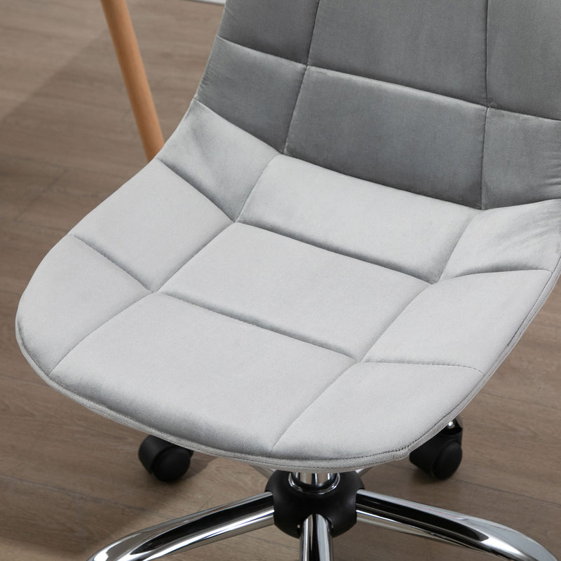 Ergonomic Office Chair with Adjustable Height and Wheels Velvet Executive Chair Armless for Home Study Bedroom Grey
