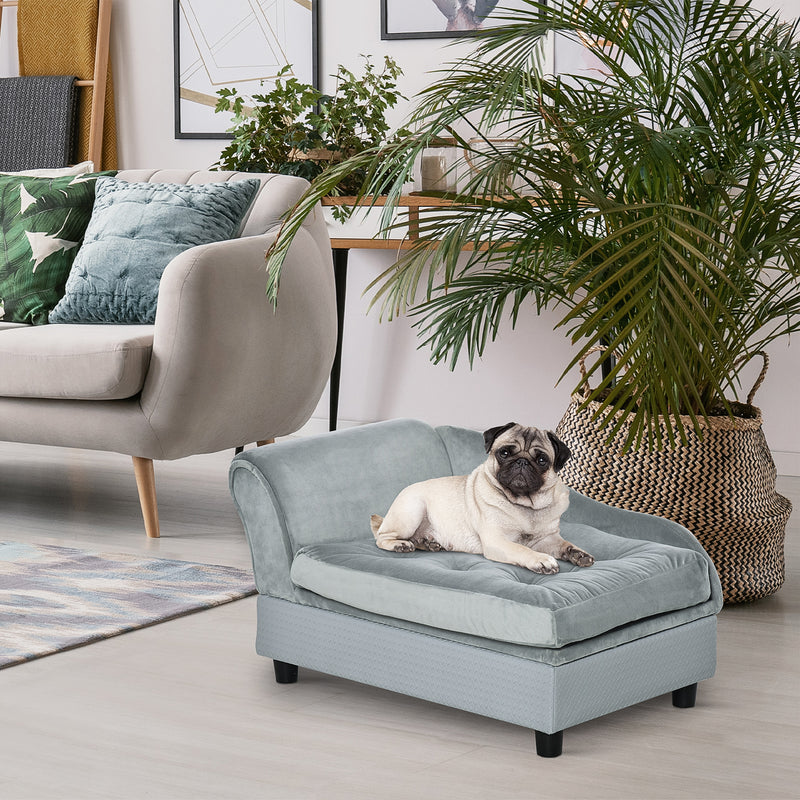 Dog Sofa with Storage, Pet Chair for Small Dogs, Cat Couch with Soft Cushion, Light Blue, 76 x 45 x 41.5 cm