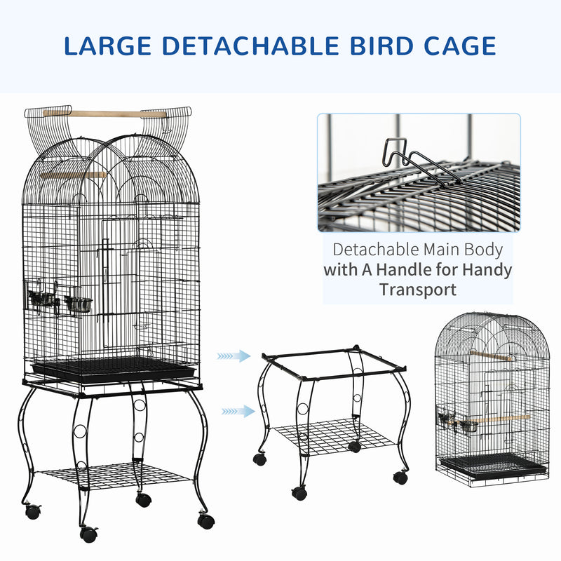 Large Parrot Bird Cage Aviary Budgies Finch Cockatiel Birds Stand Feeding Station Stand w/ Wheels 51L x 51W x 153H cm