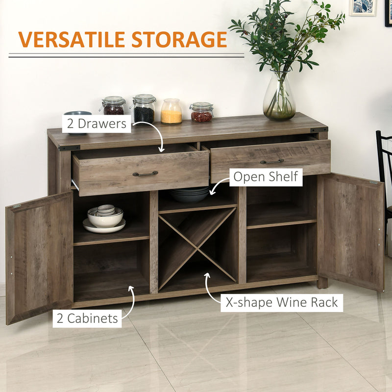Freestanding Rustic Style Side Cabinet Multi-Storage w/ 2 Drawers&Cupboards Home Dining Furniture Bronze-Tone 140L x 39W x 58H cm