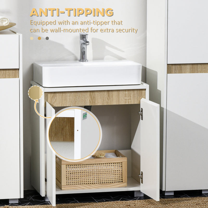 Modern Bathroom Sink Cabinet, Floor Standing Under Sink Cabinet, Freestanding Storage Cupboard with Double Doors, White