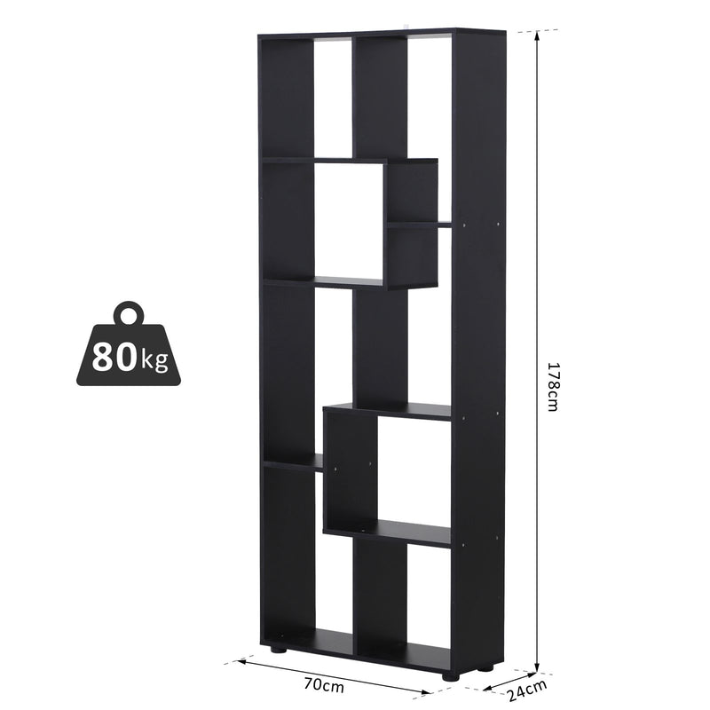 8-Tier Freestanding Bookcase w/ Melamine Surface Anti-Tipping Foot Pads Home Display Storage Grid Stand Modern Style - Black