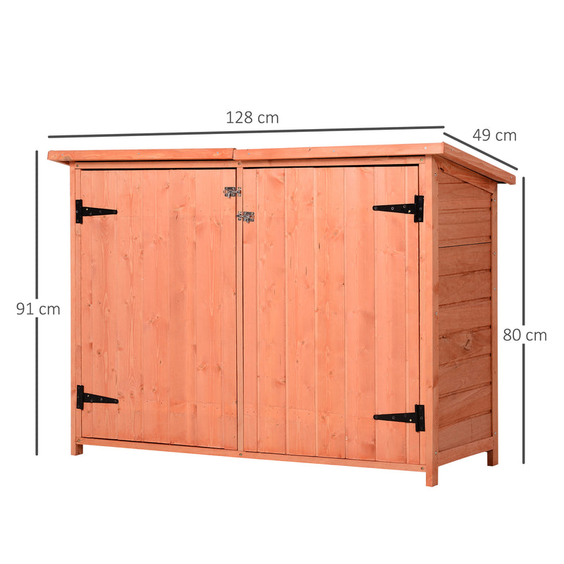 Wooden Garden Storage Shed Tool Cabinet Organiser with Shelves Double Door 128L x 50W x 90Hcm