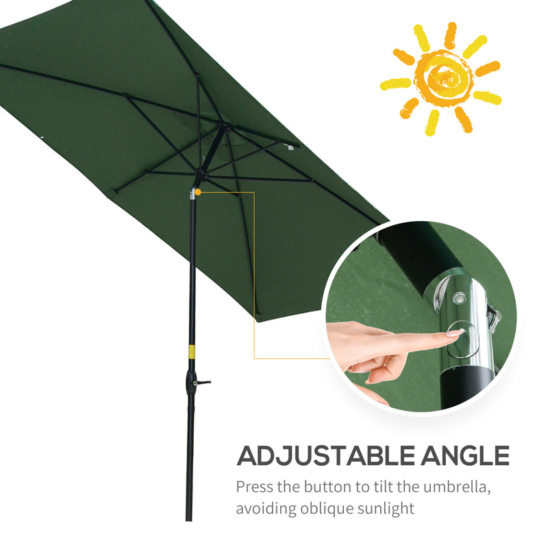 2 x 3m Rectangular Market Umbrella Patio Outdoor Table Umbrellas with Crank & Push Button Tilt, Green