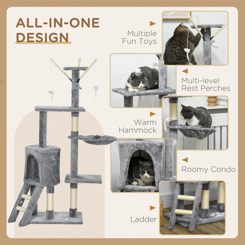 Cat Scratching Post Cat Tree for Indoor Cats Climbing Tower Scratcher w/ Ladder Kitty Activity Centre 135cm Grey