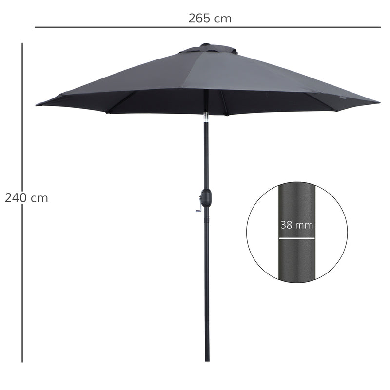 2.7M Garden Parasol, Patio Sun Umbrella, Tilt Shade Shelter Canopy, Aluminium Frame, Charcoal Grey