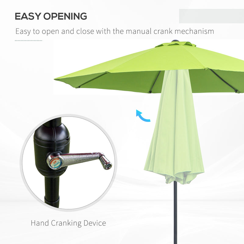 2.7M Patio Parasol Sun Umbrella, Tilt Shade Shelter Canopy with Crank 8 Ribs Aluminium Frame, Light Green