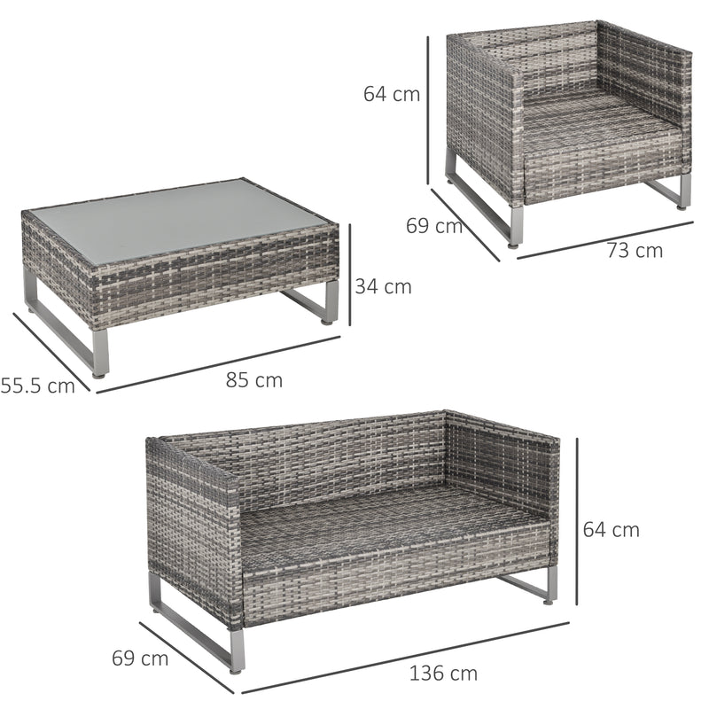 4-Seater PE Rattan Garden Furniture Wicker Dining Set w/ Glass Top Table, Cushions, Deep Grey