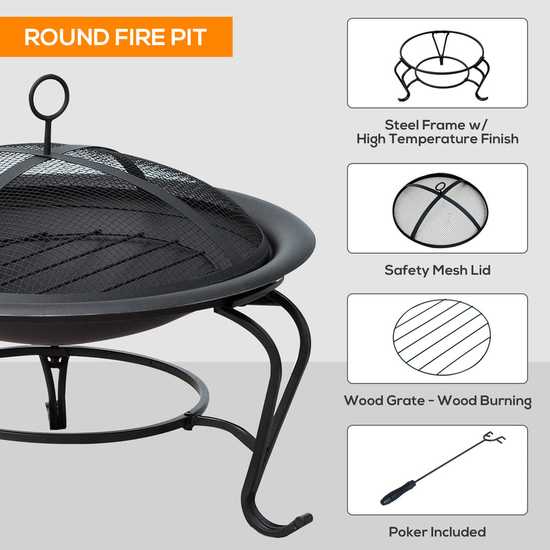 Outdoor Fire Pit, 56 x 45H cm (Lid Included)-Black/Blue