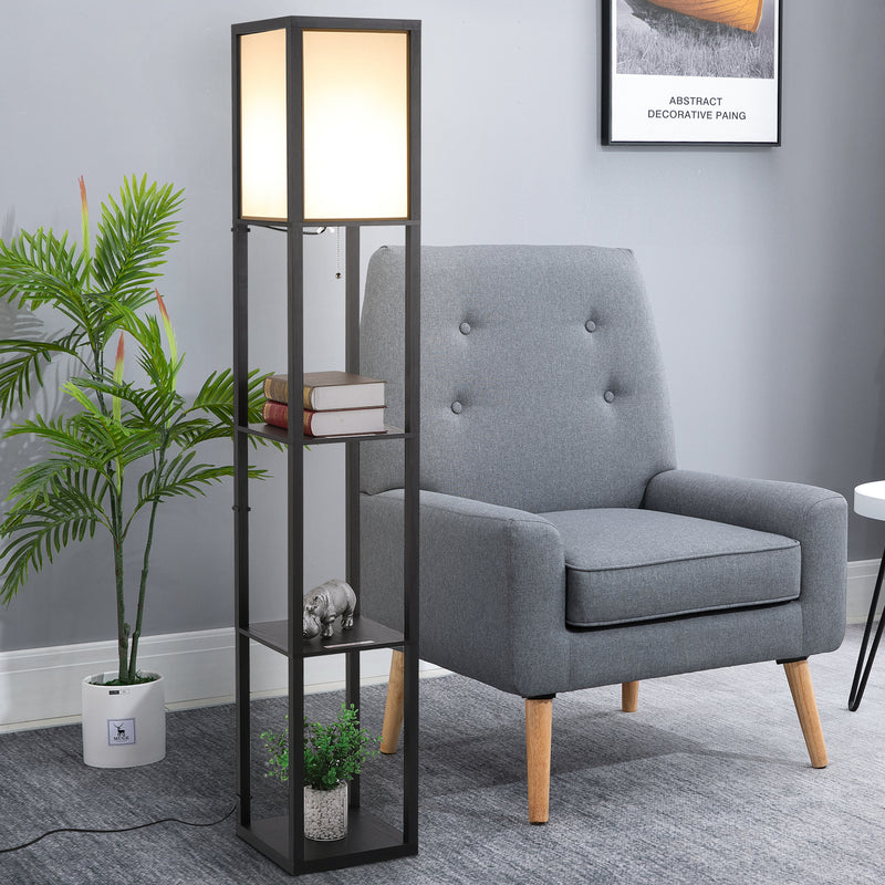 Modern Shelf Floor Lamp Soft Light 4-tier Open Shelves Living Room Storage Display