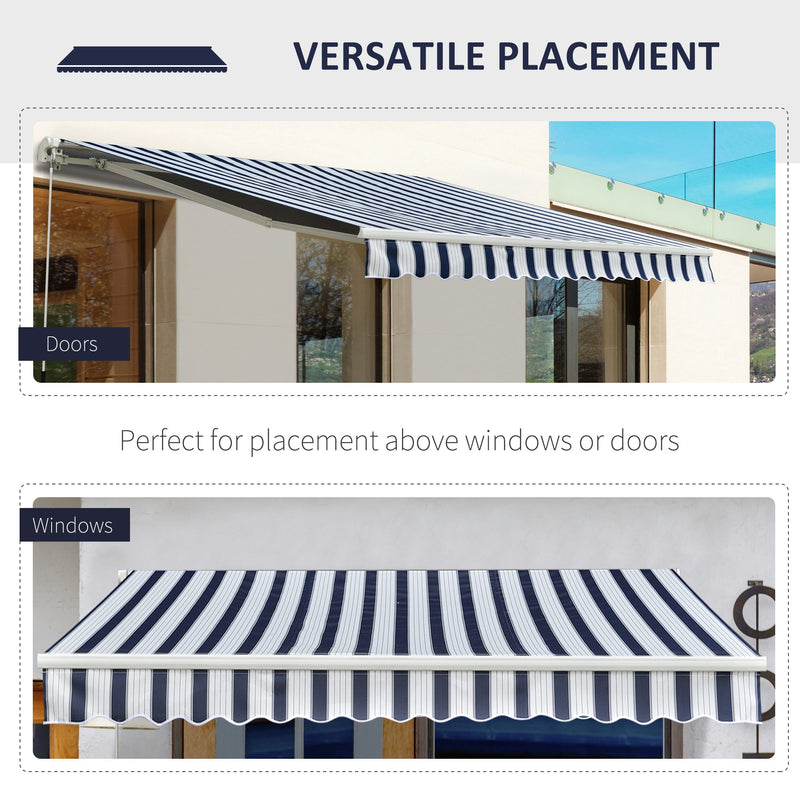 Garden Patio Manual Awning Canopy Sun Shade Shelter Retractabl Retractable Awning, 3.5x2.5 m-Blue/White