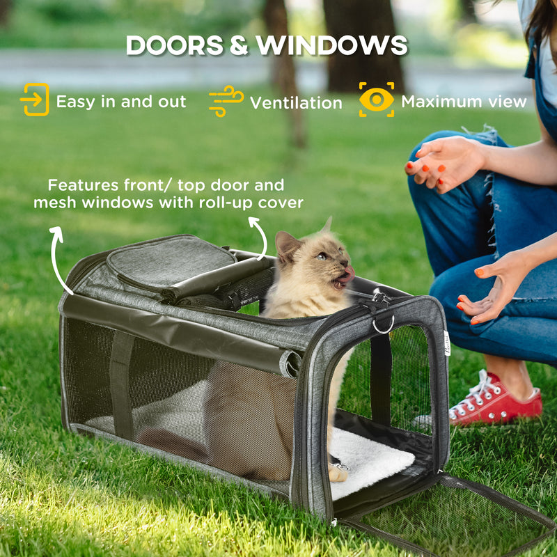 4 in 1 Pet Carrier Portable Cat Carrier Foldable Dog Bag On Wheels for Cats, Miniature Dogs w/ Telescopic Handle, Grey