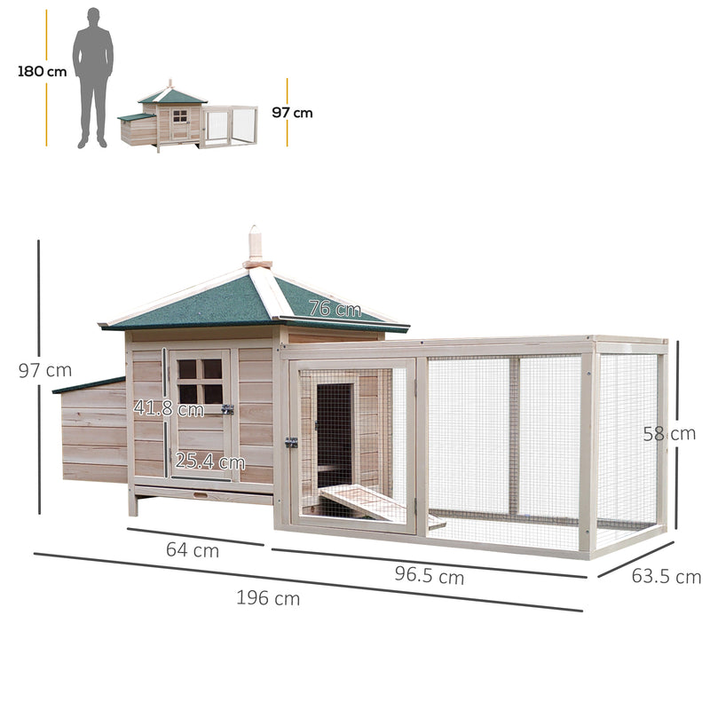 Chicken Coop Hen House Rabbit Hutch Poultry Cage Pen Outdoor Backyard with Nesting Box Run 196 x 76 x 97cm Natural