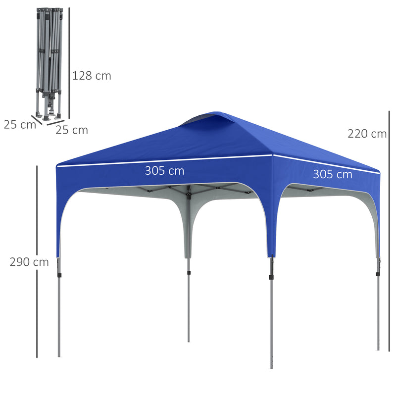 3x3m Pop Up Gazebo Height Adjustable Foldable Canopy Tent w/ Carry Bag, Wheels and 4 Leg Weight Bags, Blue
