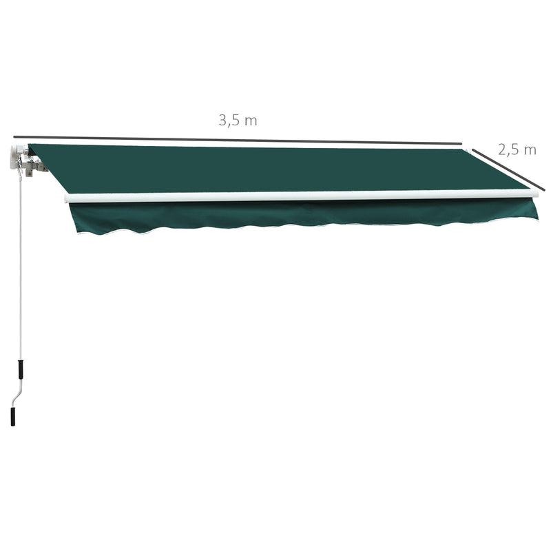 3.5 x 2.5 m Garden Patio Manual Awning Canopy Sun Shade Shelter with Winding Handle - Green