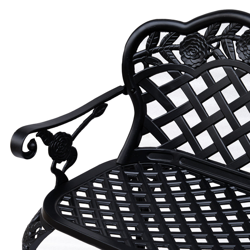 Cast Aluminium Garden Bench Outdoor Patio 2 Seater High Back Chair Armrest Antique Style Black