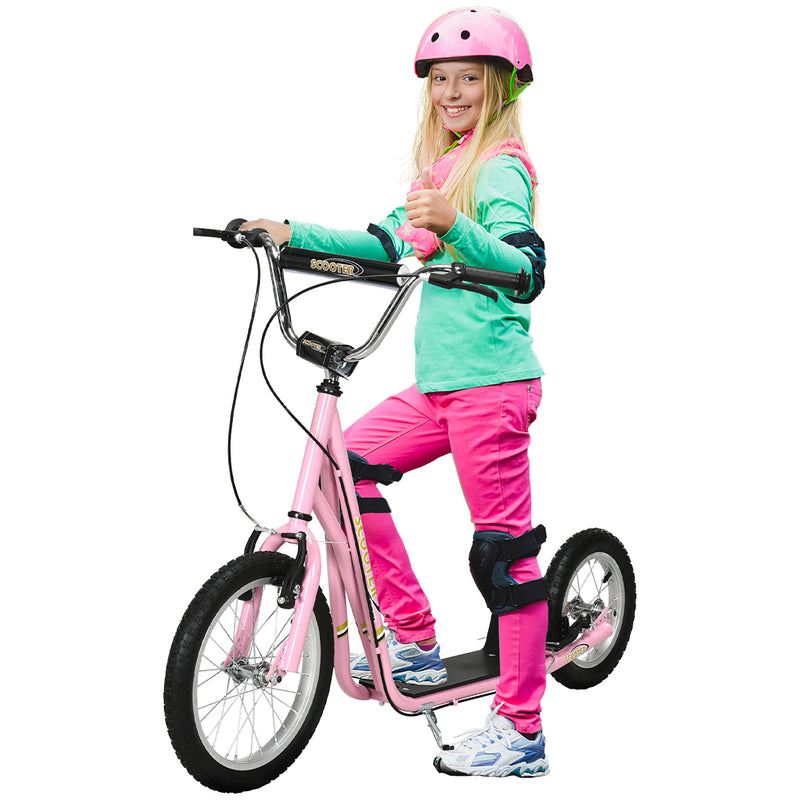 Teen Scooter Push Kick Scooters for Kids with Rubber Wheels Adjustable Handlebar Front Rear Dual Brakes Kickstand, for 5+ Years, Pink