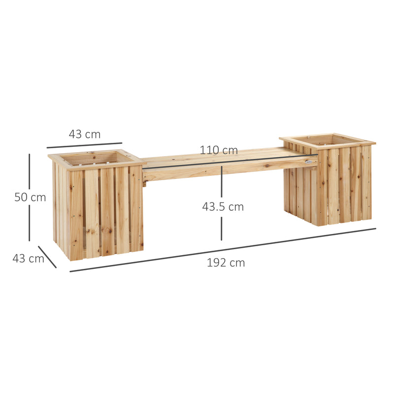 Wooden Planters & Bench Combination, Flower Pot Planter Box with Garden Bench for Patio, Park and Deck, 192 x 43 x 50 cm, Natural