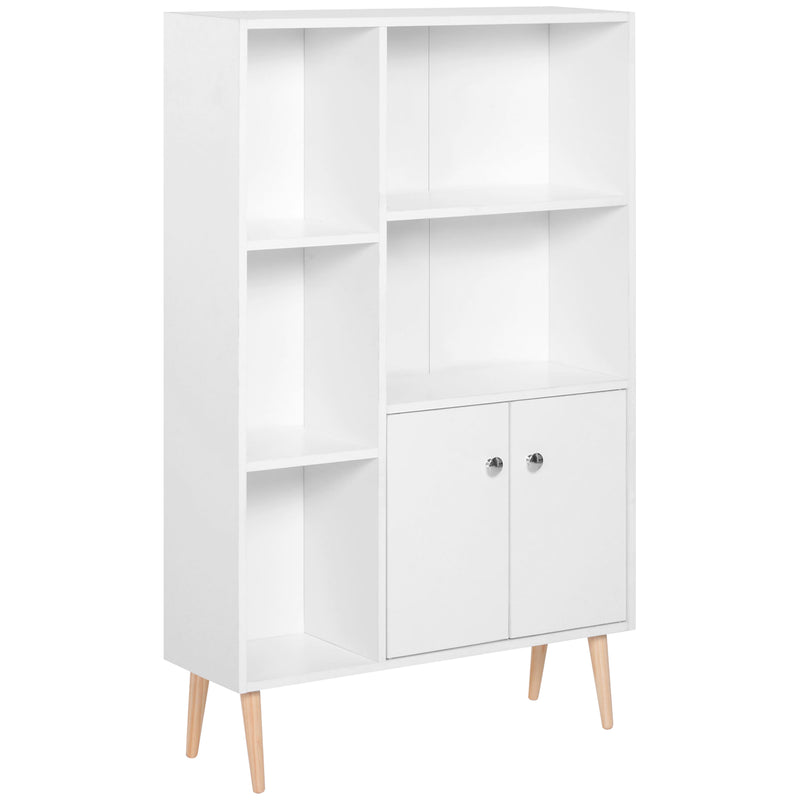 Open Bookcase Storage Cabinet Shelves Unit Free Standing w/ Two Doors Wooden Display White