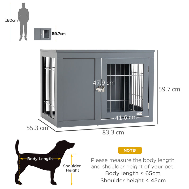 Furniture Style Dog Crate, End Table Pet Cage Kennel, Indoor Decorative Puppy House, with Double Doors, Locks, for Small & Medium Dogs, Grey