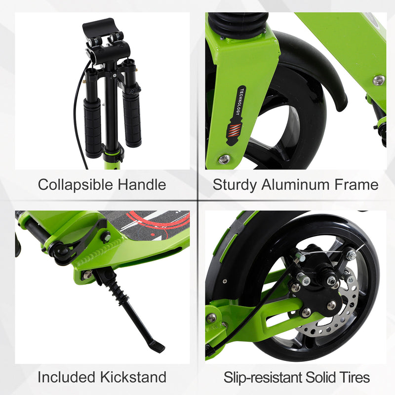Teens Adult Kick Scooter Foldable Adjustable Aluminum Ride On Toy For 14+ w/ Dual Brake System, Shock Mitigation System - Green 95.5-110.5H CM