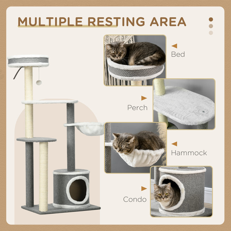 Cat Tree for Indoor Cats, Cat Tower with Scratching Posts, Multi-level Kitten Climbing Tower, 132cm