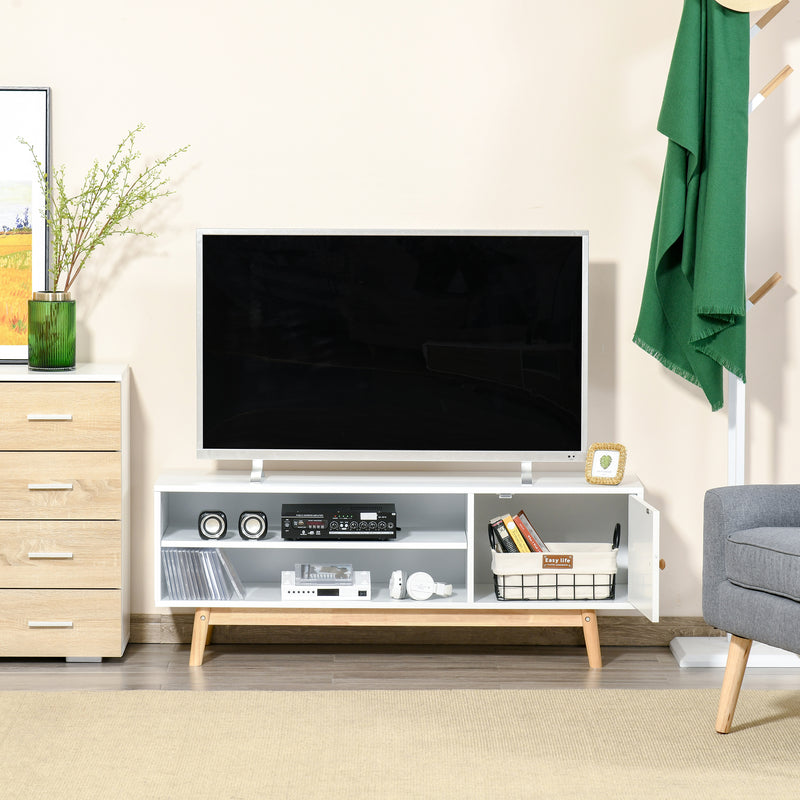 TV Cabinet Unit for TVs up to 50'' Flat Screen with Shelves and Door, Entertainment center for Living Room, Bedroom, White