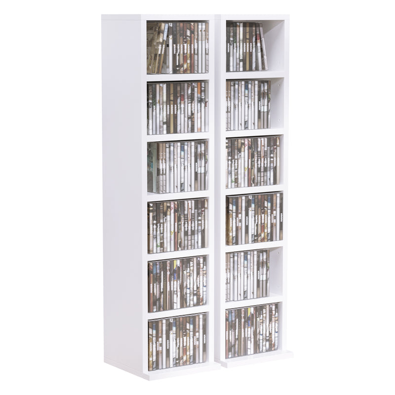 204 CD Media Display Shelf Unit Set of 2 Blu-Ray DVD Tower Rack w/ Adjustable Shelves Bookcase Storage Organiser, White