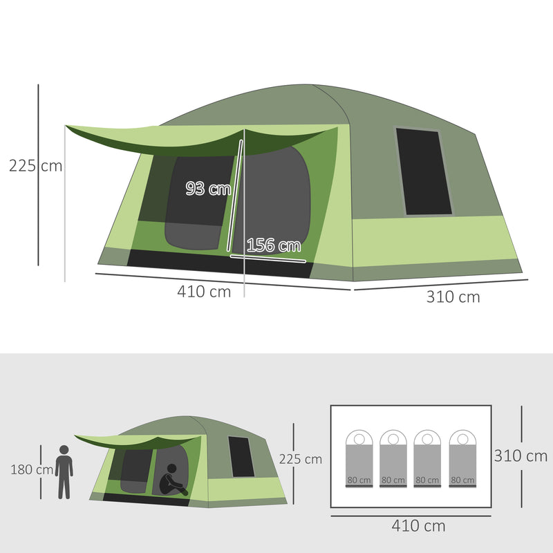 Two Room Dome Tent w/ Porch for 4-8 Man, Camping Backpacking Shelter w/ Mesh Windows, Zipped Doors, Lamp Hook & Portable Carry Bag