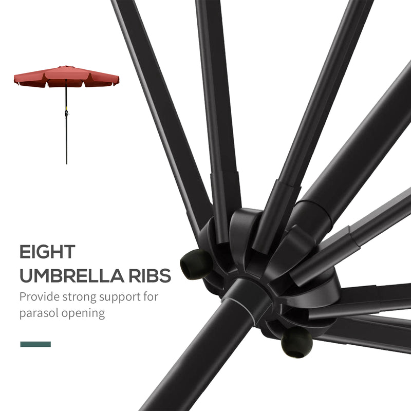 2.66m Patio Umbrella Garden Parasol Outdoor Sun Shade Table Umbrella with Ruffles, 8 Sturdy Ribs, Wine Red