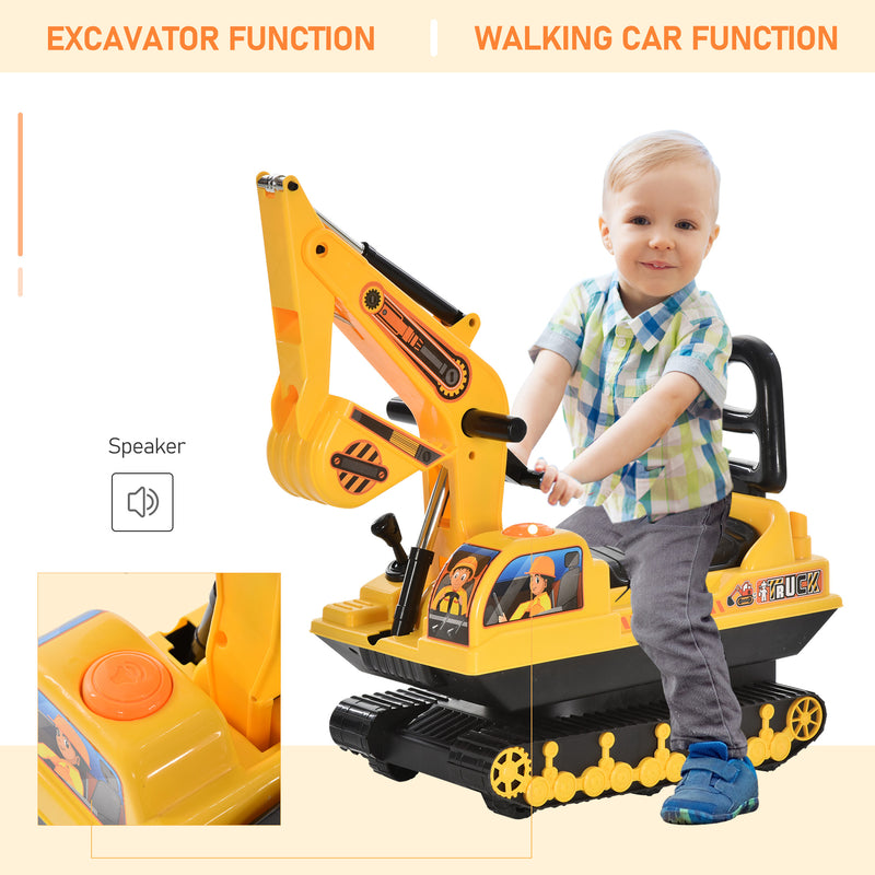 Kids Ride On Digger Excavator Toy Tractors Walker Toddler Truck Basket Storage For Boys Girls 3 Years Old Yellow NO POWER