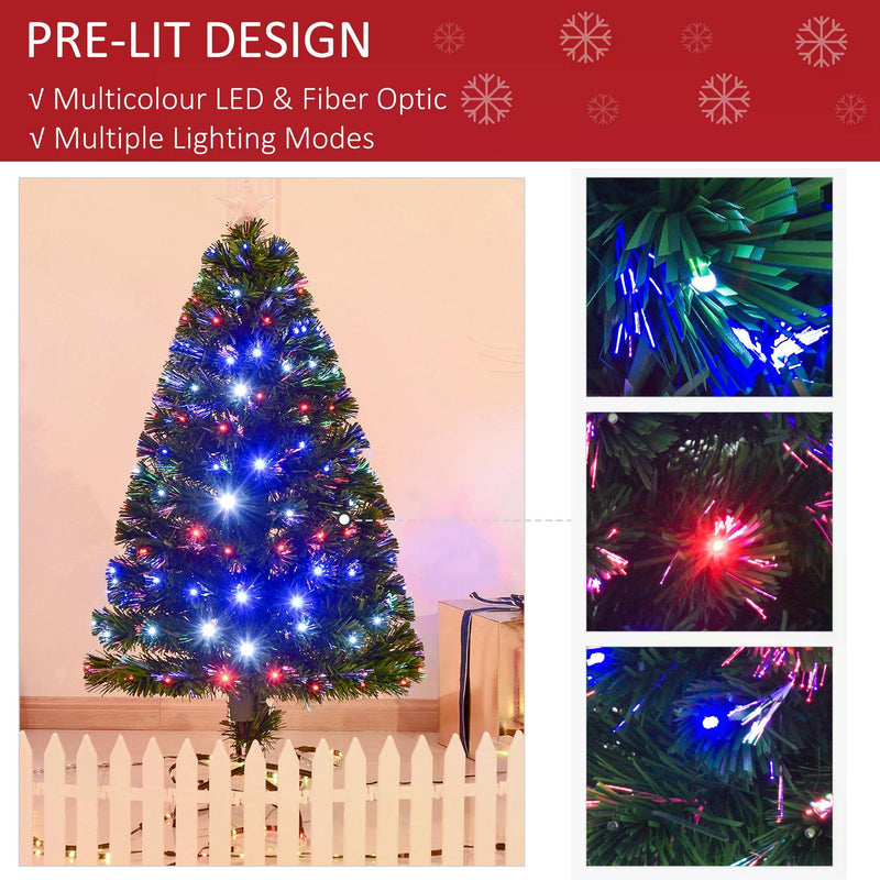 4ft Pre Lit Christmas Tree Artificial Tree with Multi-Coloured Fiber Optic LED Light(4ft (120cm))