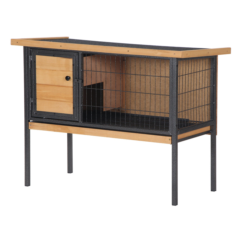 Wooden Guinea Pigs Hutches Elevated Pet House Bunny Cage with Slide-Out Tray Lockable Door Outdoor Openable Roof 91.5 x 45 x 70cm Natural Wood