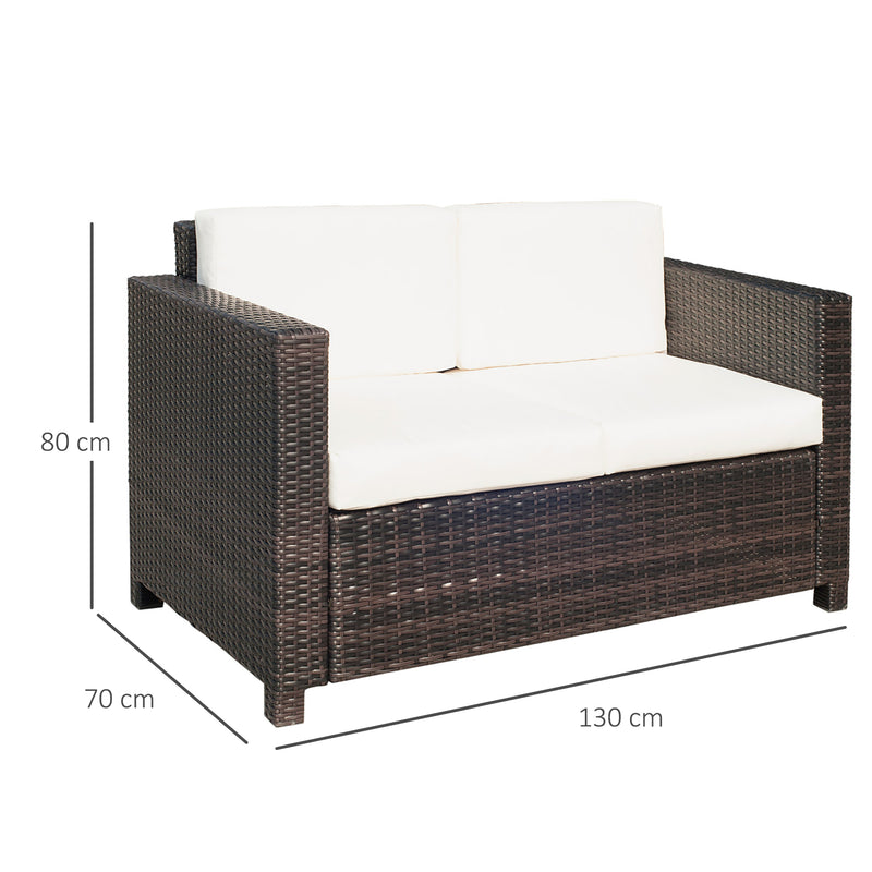 Garden Rattan Sofa 2 Seater Outdoor Garden Wicker Weave Furniture Patio 2-Seater Double Couch Loveseat Brown