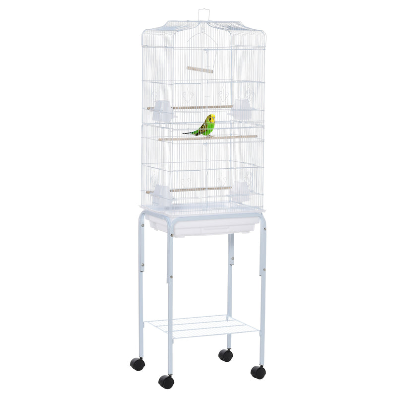 Metal Bird Parrot Cage w/ Breeding Stand Feeding Tray Wheels Parakeet Pet Supply White 47.5L x 37W x 153H (cm)
